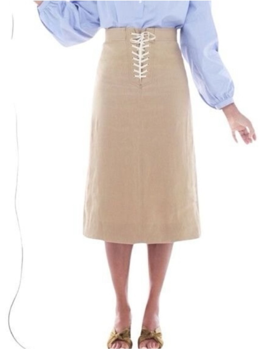 J. Crew Cotton Twill Lace-Up High-Waisted Midi Skirt 4